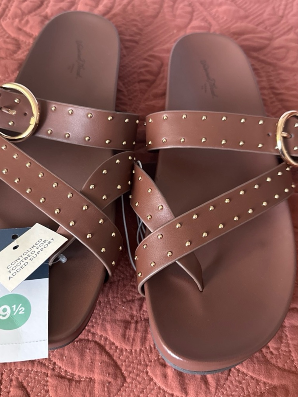 Universal Thread Brown Slide Sandals with Gold Studs